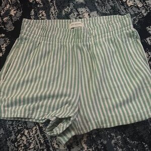 High Waist Green and White Striped Shorts